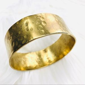 Vintage Hammered Brass Wide Bangle Bracelet | Boho Minimal